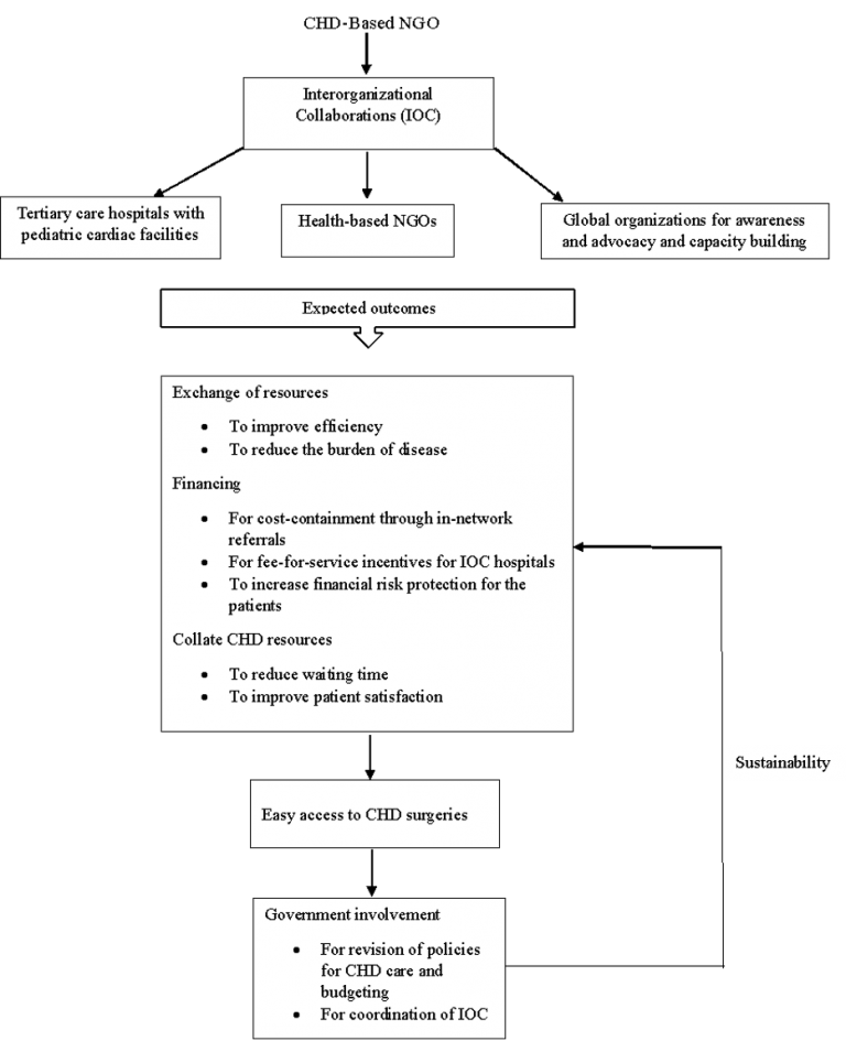 Figure 1: Summary of the Essential Components of the IOC Model to Help Improve Surgical Access for CHD Treatment. Thee expected outcomes are also summarized.