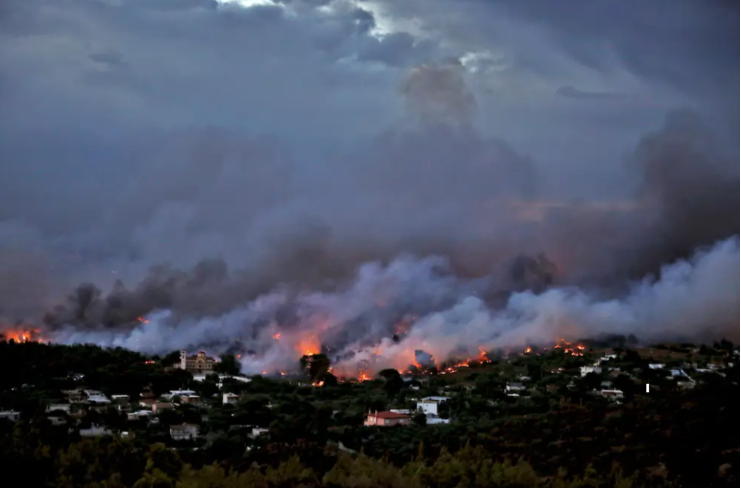 Figure 9: Smoke plumes in Rafina, Greece. (Source https://www.insider.com/greece-wildfire-outside-athens-worst-since-2007-at-least-50-dead-2018-7)