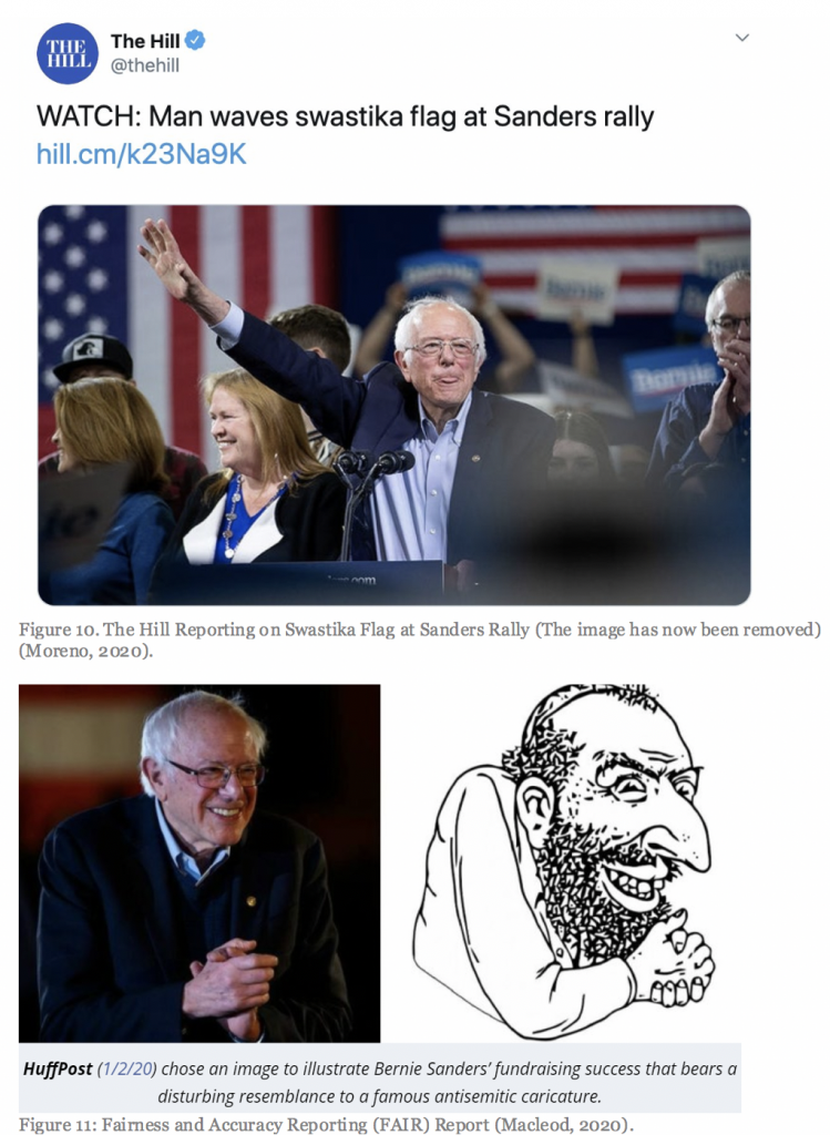 Figure 10: The Hill reporting on Swastika flag at Sanders rally. (The image has now been removed.) (Moreno, 2020); Figure 11: Fairness and Accuracy Reporting (FAIR) Report (Macleod, 2020)