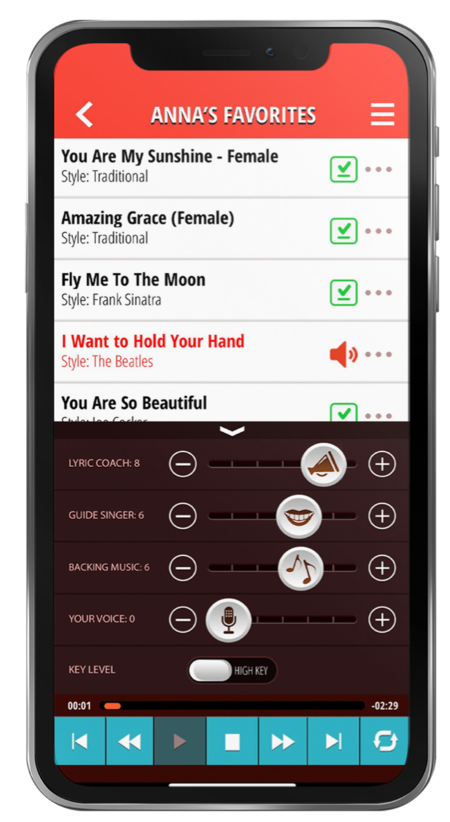 Figure 1. Lyric Coach & Customizable Music Tracks