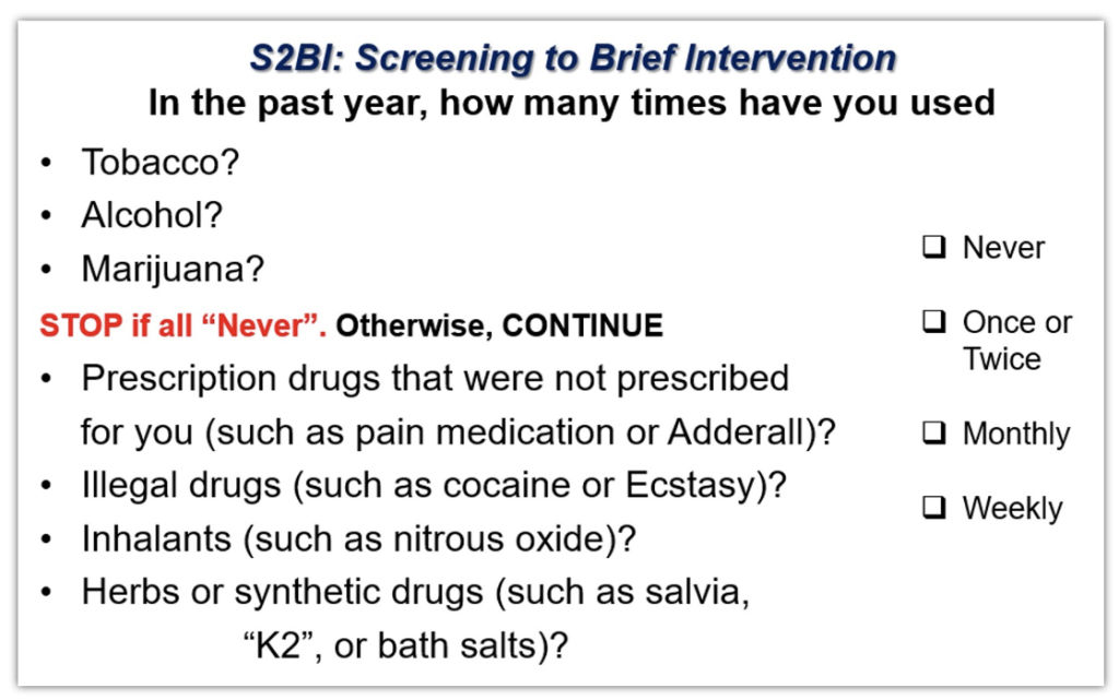 Figure 1. Screening to Brief Intervention (S2BI) Screening Tool